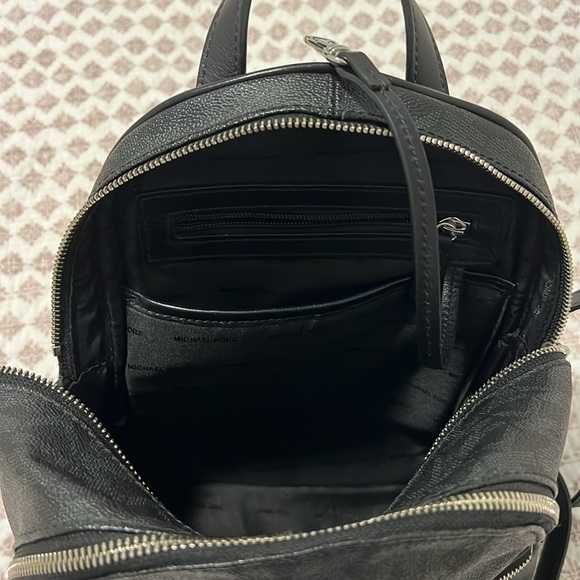 Michael Kors Rhea Medium Signature Backpack Handbag Black with Silver Hardware - Picture 12 of 17